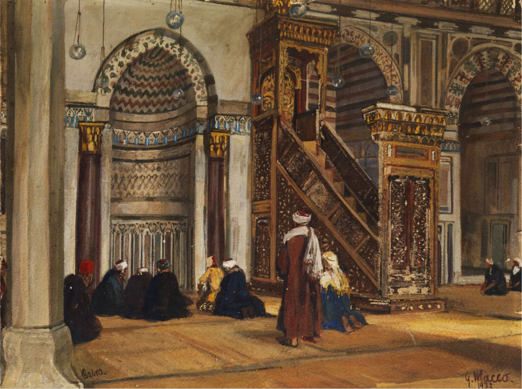Al-Burdayni Mosque in Cairo, vintage artwork by Georg Macco, 12x8" (A4) Poster