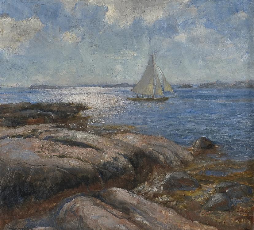 Sailing in a Light Breeze, vintage artwork by Thorolf Holmboe, 12x8" (A4) Poster