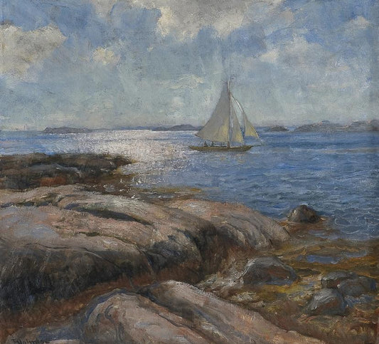 Sailing in a Light Breeze, vintage artwork by Thorolf Holmboe, 12x8" (A4) Poster