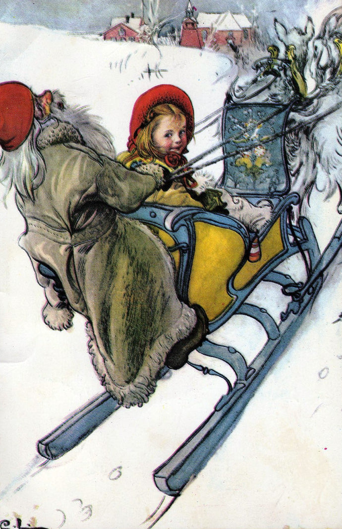 Kersti's Sleigh Ride, vintage artwork by Carl Larsson, 12x8" (A4) Poster