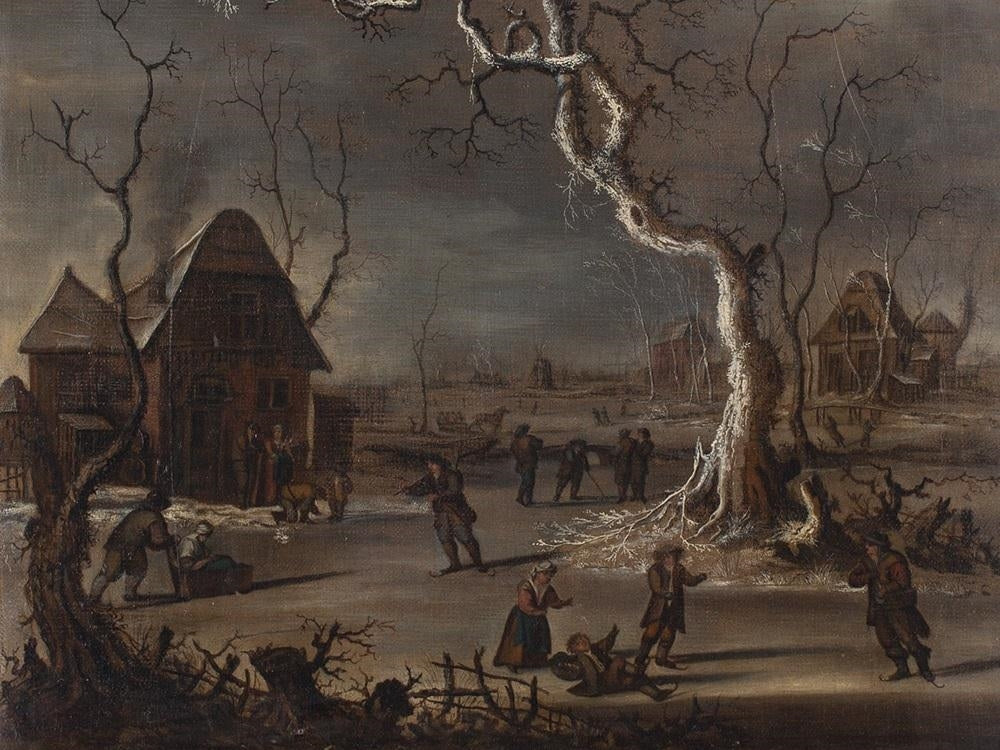 Wintery Pleasures on Ice, vintage artwork by Isaak Ouwater, 12x8" (A4) Poster