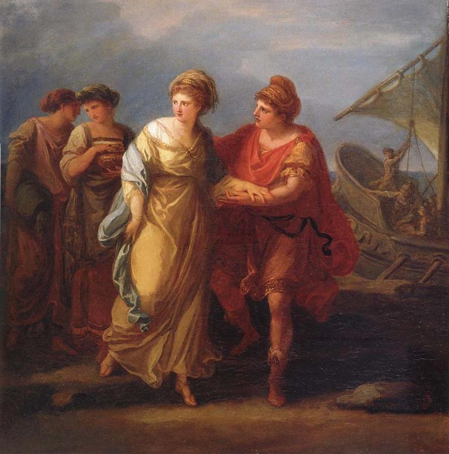 Paris and Helen escape from the court of Menelaus, vintage artwork by Angelica Kauffmann, 12x8" (A4) Poster