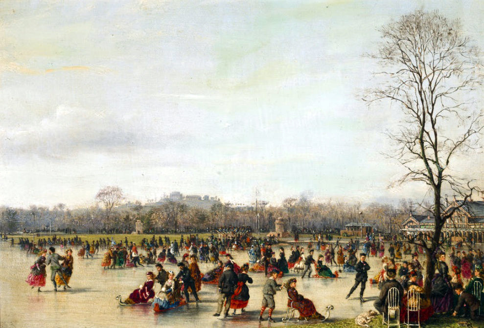 Skaters In The Bois De Boulogne, vintage artwork by Conrad Wise Chapman, 12x8" (A4) Poster