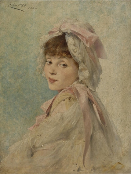 Portrait of Gabrielle Rejane as a Young Actress, vintage artwork by Theobald Chartran, 12x8" (A4) Poster