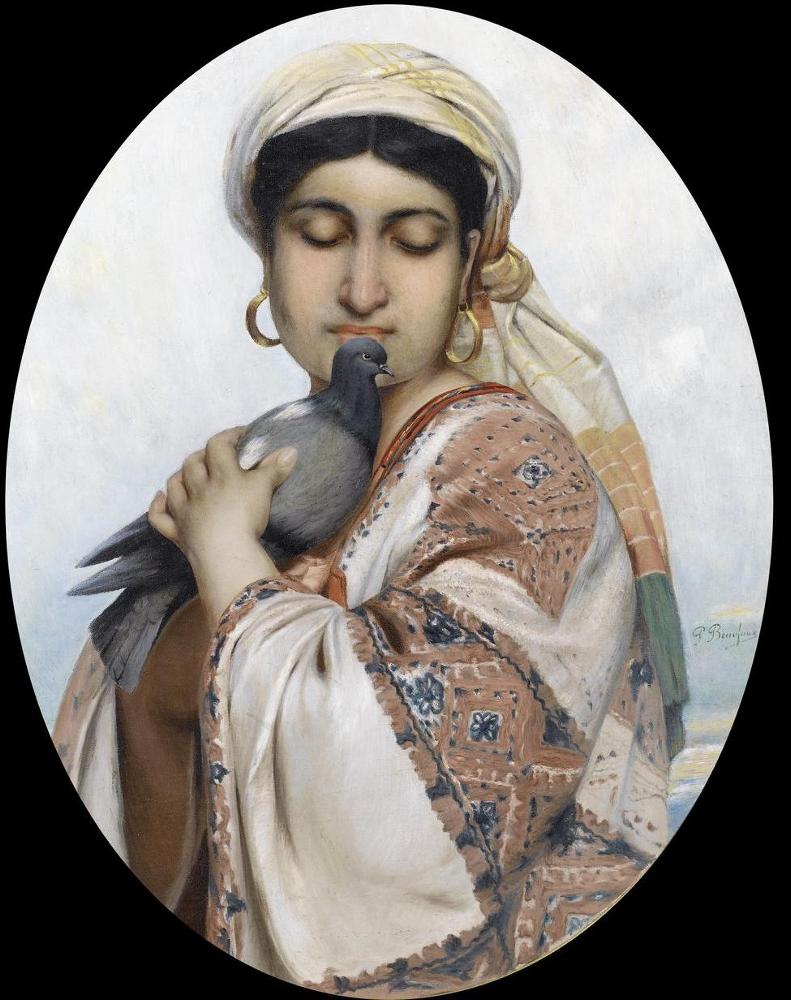 Oriental Girl with a Dove, vintage artwork by Polydore Beaufaux, A3 (1 ...