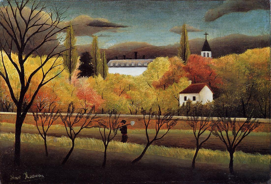 Landscape with Farmer, vintage artwork by Henri Rousseau, 12x8" (A4) Poster