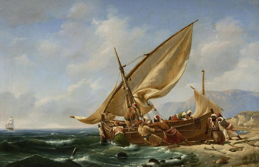 Corsairs Setting Sail, vintage artwork by Niels Simonsen, A3 (16x12") Poster Print
