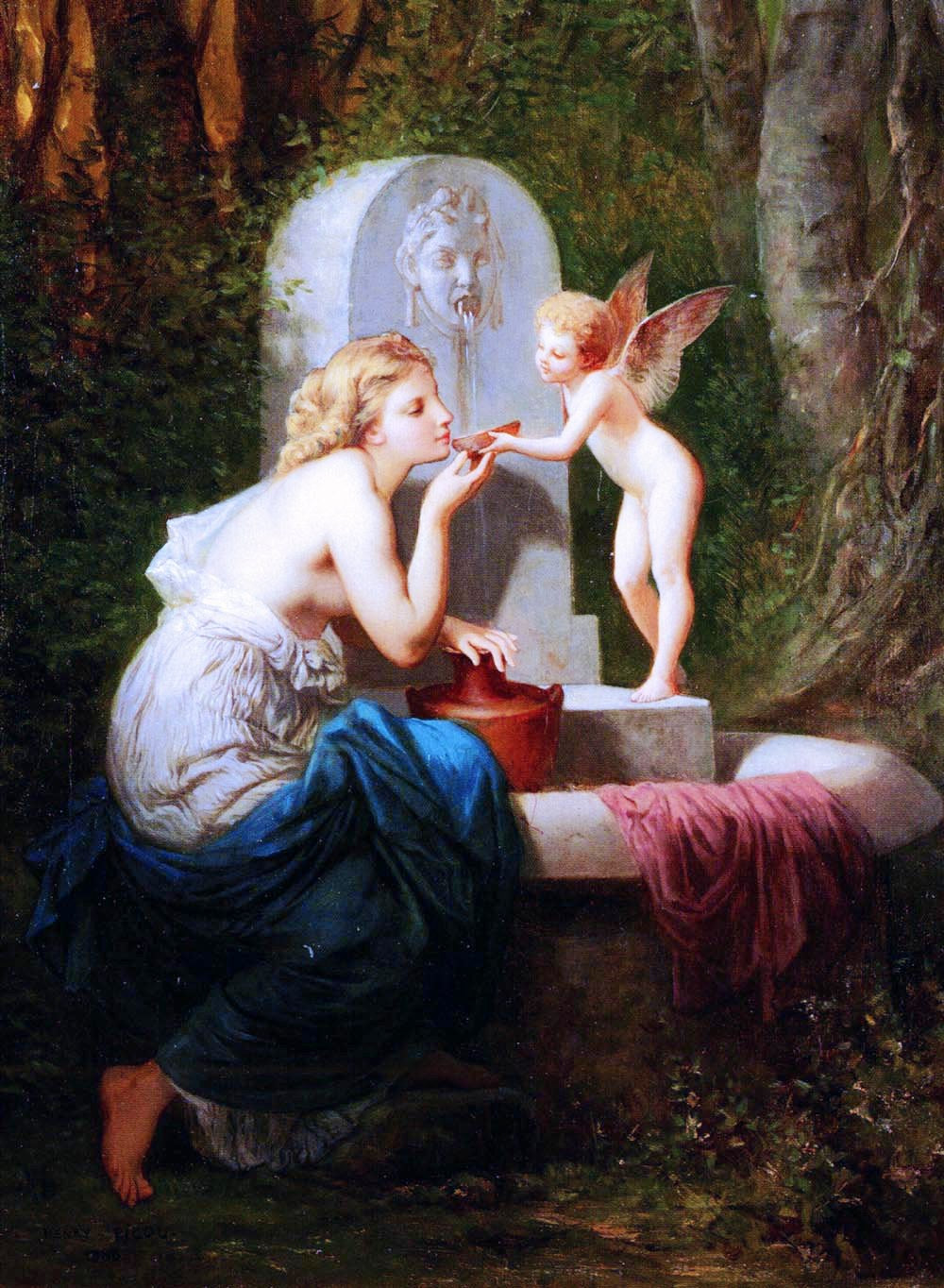 At The Fountain, vintage artwork by Henri Pierre Picou, 12x8" (A4) Poster