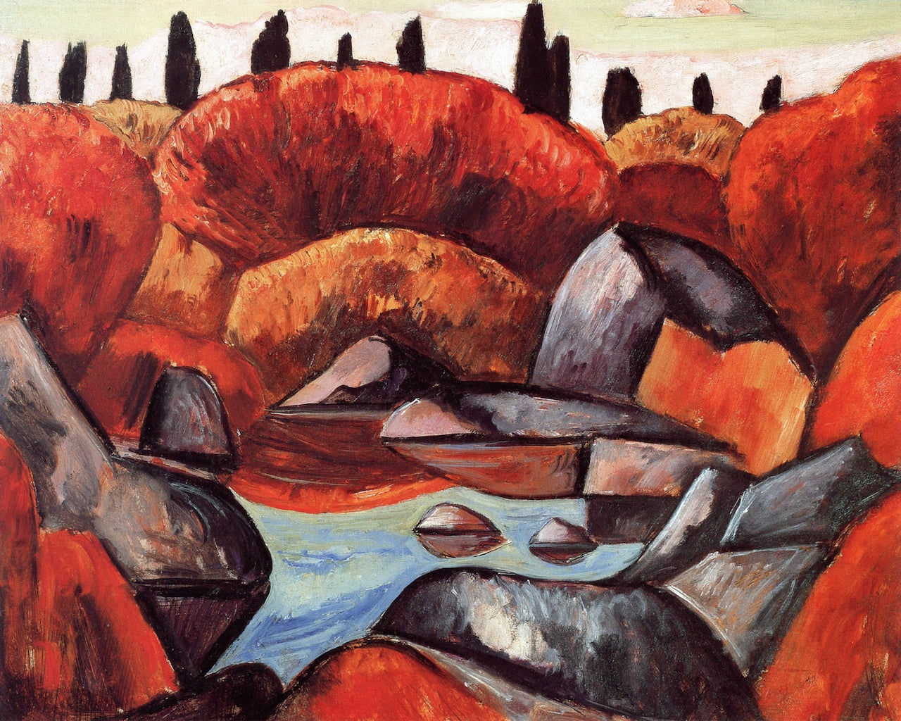 Flaming Pool, Dogtown, vintage artwork by Marsden Hartley, 12x8" (A4) Poster