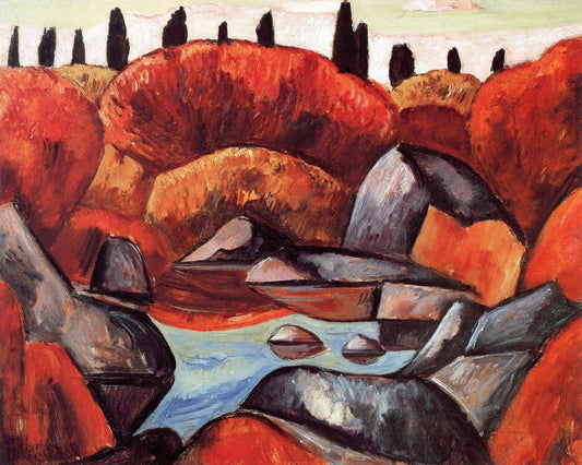 Flaming Pool, Dogtown, vintage artwork by Marsden Hartley, 12x8" (A4) Poster