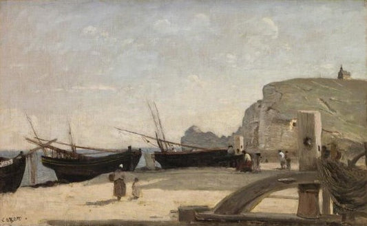 The Beach, Étretat, vintage artwork by Jean-Baptiste-Camille Corot, A3 (16x12") Poster Print