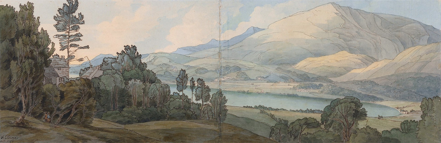 View of Lake Coniston, Lancashire, vintage artwork by Francis Towne, 12x8" (A4) Poster