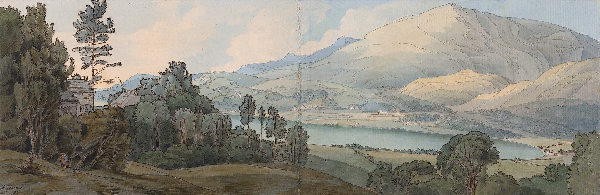 View of Lake Coniston, Lancashire, vintage artwork by Francis Towne, 12x8" (A4) Poster