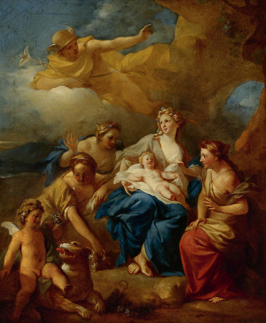 Mercury Entrusting Bacchus to the Nymphs of Mount Nysa, vintage artwork by Pierre-Jacques Cazes, 12x8" (A4) Poster