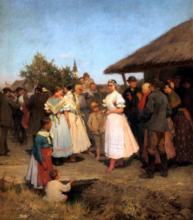 Bridal Procession, vintage artwork by Lajos Ébner, 12x8" (A4) Poster