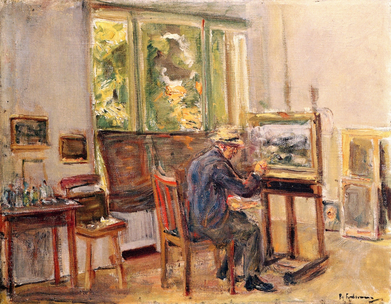 The Artist in His Studio in Wannsee, vintage artwork by Max Liebermann, 12x8" (A4) Poster