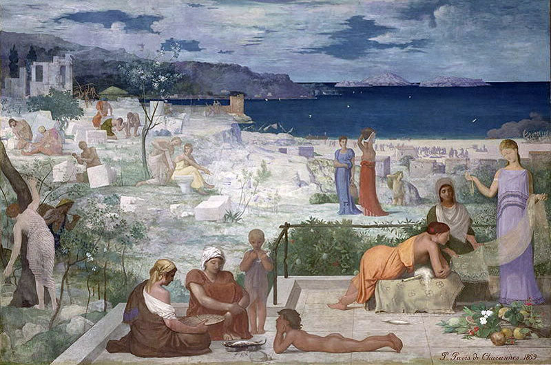 The Greek Colony, Marseille, vintage artwork by Pierre Puvis de Chavannes, 12x8" (A4) Poster