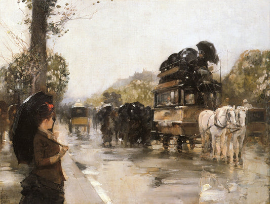 April Showers, Champs Elysees Paris, vintage artwork by Childe Hassam, 12x8" (A4) Poster