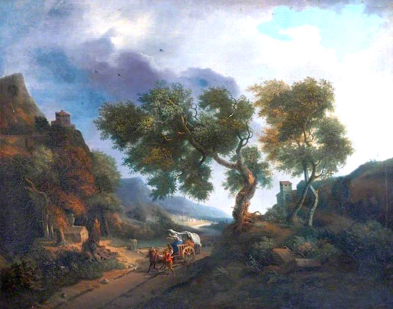 Rocky Landscape with a Cart, vintage artwork by Jean-Louis Demarne, 12x8" (A4) Poster