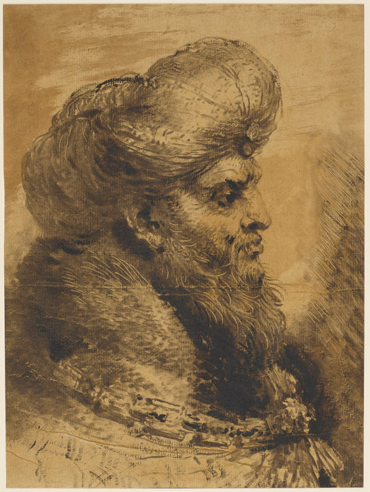 Head of an Oriental, vintage artwork by Giovanni Castiglione, 12x8" (A4) Poster