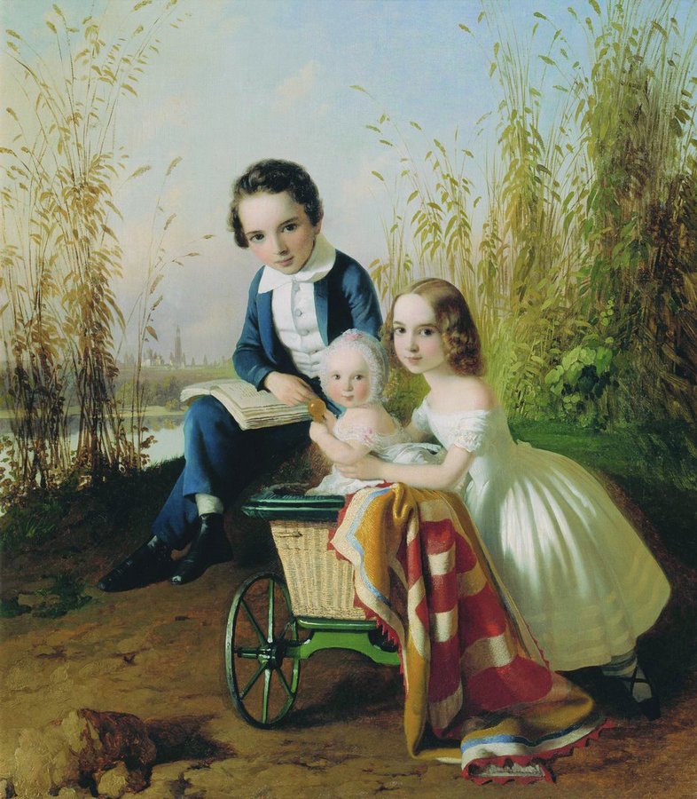 Portrait of the Olsufiev Children, vintage artwork by Karl von Neff, A3 (16x12") Poster Print