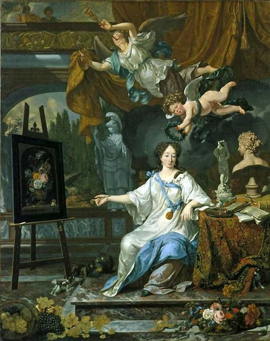 Allegorical Portrait of an Artist in Her Studio, vintage artwork by Michiel van Musscher, 12x8" (A4) Poster
