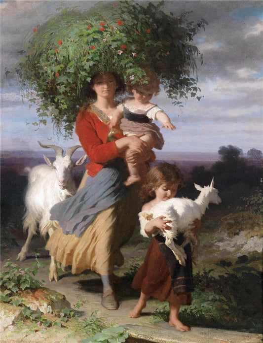 Mother Returning Home with Children, vintage artwork by Alfred Jacques van Muyden, A3 (16x12") Poster Print