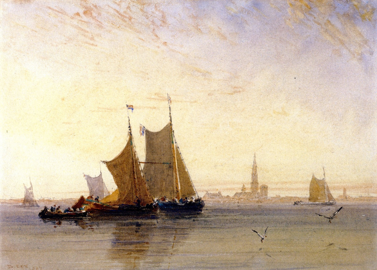 Antwerp, Morning, vintage artwork by David Cox, 12x8" (A4) Poster