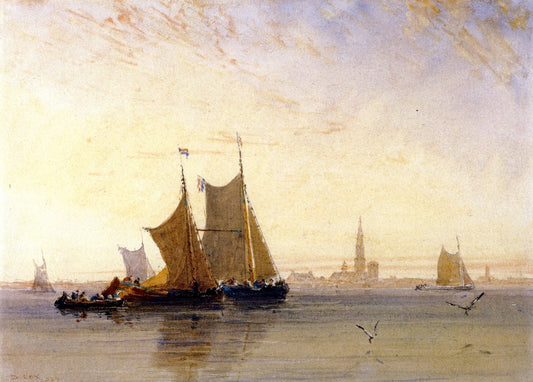 Antwerp, Morning, vintage artwork by David Cox, 12x8" (A4) Poster