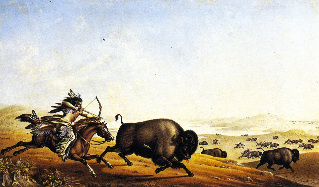 Assiniboin Hunting on Horseback, vintage artwork by Peter Rindisbacher, A3 (16x12") Poster Print
