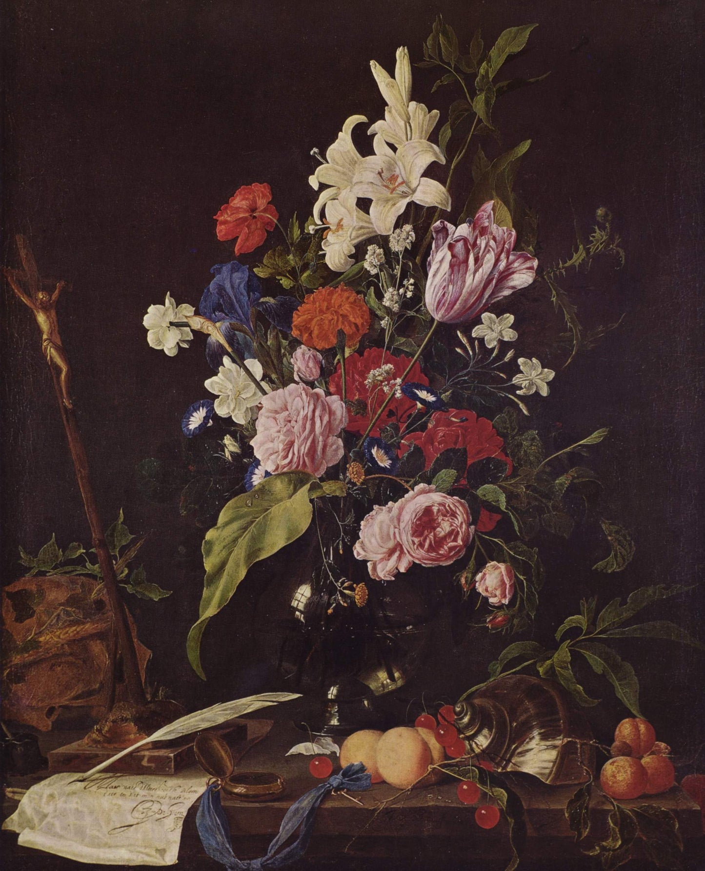 Flower Still-life with Crucifix and Skull, vintage artwork by Jan Davidsz. de Heem, 12x8" (A4) Poster