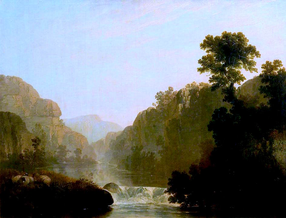 Rocky Landscape with a River and Sheep, vintage artwork by Henry Dawson, A3 (16x12") Poster Print