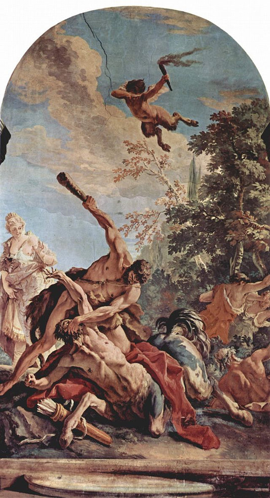 Hercules Slaying the Centaur, vintage artwork by Sebastiano Ricci, 12x8" (A4) Poster