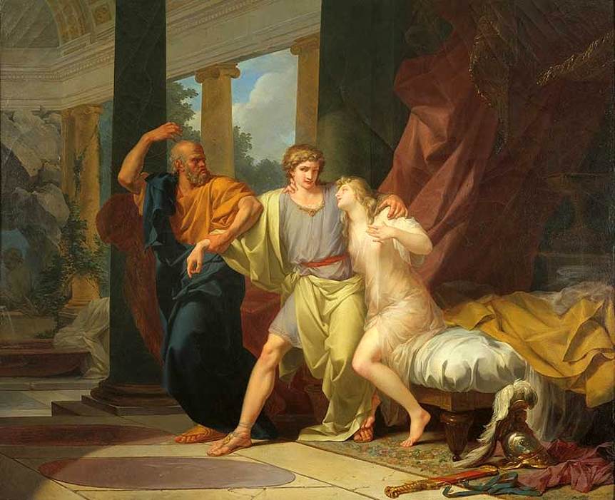Socrates Dragging Alcibiades from the Embrace of Aspasia, vintage artwork by Jean-Baptiste Regnault, 12x8" (A4) Poster