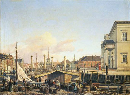 Højbro and women selling fish at Gammel Strand in Copenhagen, Denmark., vintage artwork by Vilhelm Petersen, A3 (16x12") Poster Print