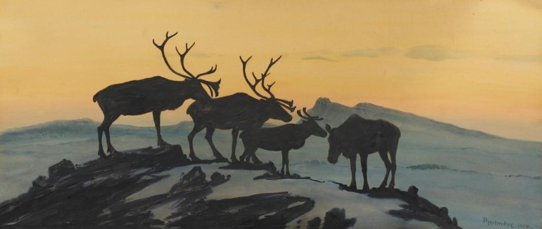 Reindeer (Reinsdyr), vintage artwork by Thorolf Holmboe, 12x8" (A4) Poster
