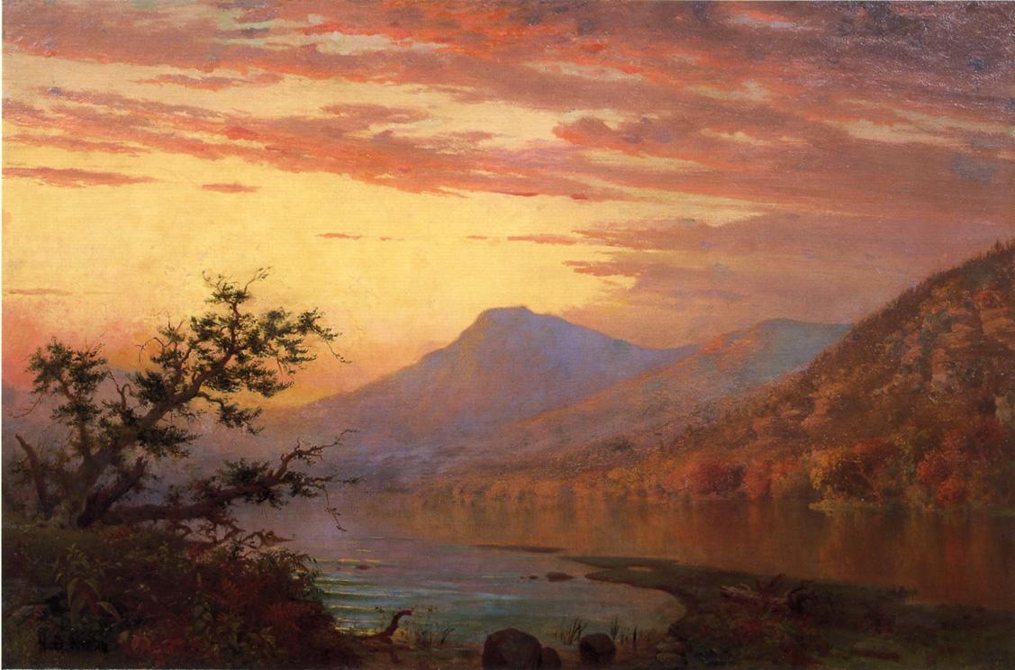 Sunset, Adirondack Lake, vintage artwork by Homer Dodge Martin, 12x8" (A4) Poster
