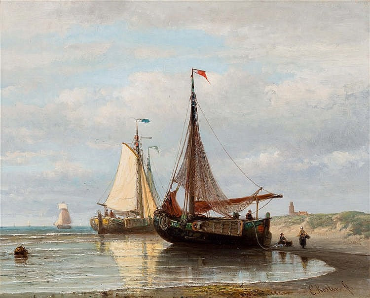 View of the Beach at Zandvoort with Fishing Boats, vintage artwork by Everhardus Koster, A3 (16x12") Poster Print
