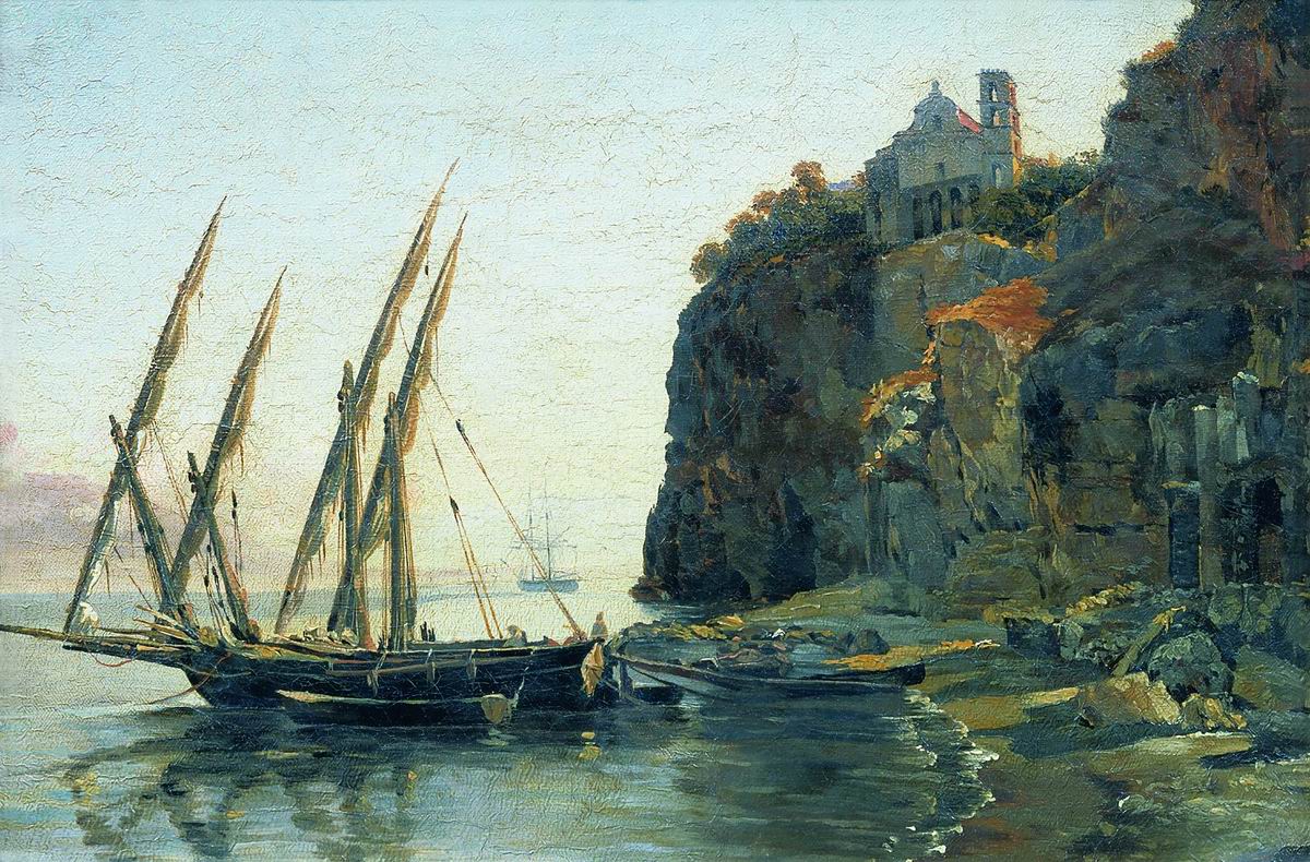 Sea in Vico near Naples, vintage artwork by Silvester Shchedrin, 12x8" (A4) Poster