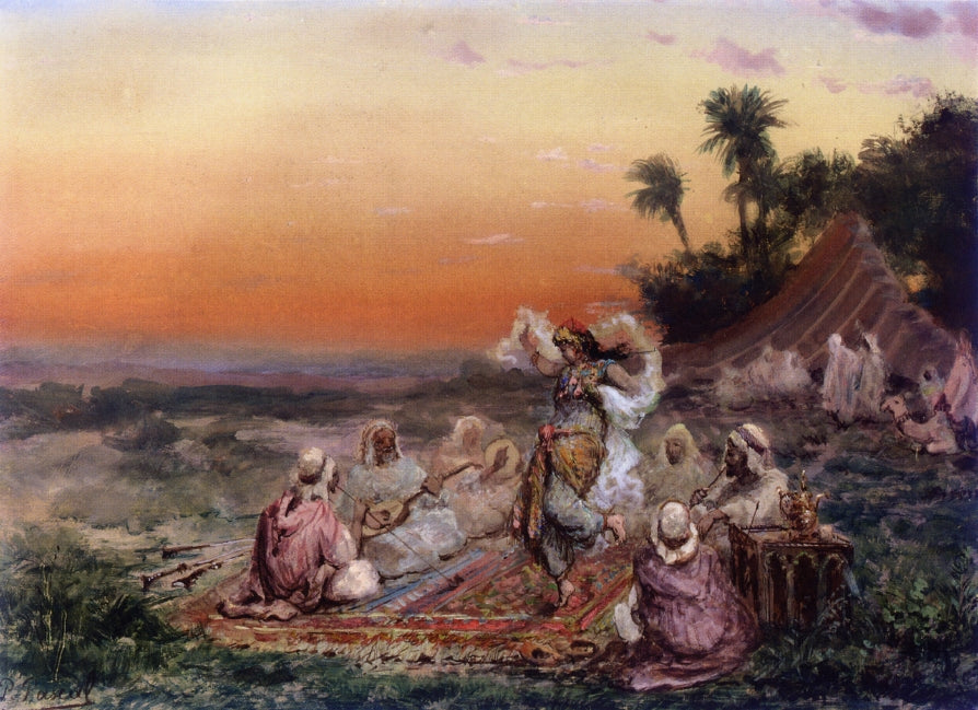 Dance at Sunset in a Bedouin Camp, vintage artwork by Paul B. Pascal, 12x8" (A4) Poster