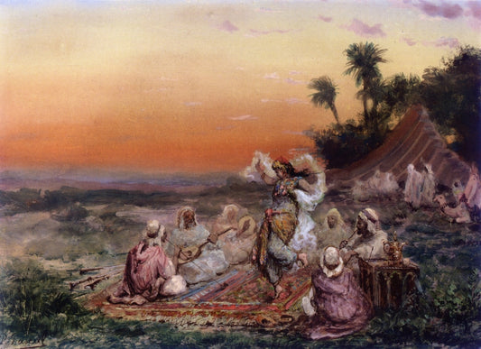 Dance at Sunset in a Bedouin Camp, vintage artwork by Paul B. Pascal, 12x8" (A4) Poster