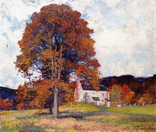 Autumn Hillside & My Studio by Robert Vonnoh,A3(16x12")Poster