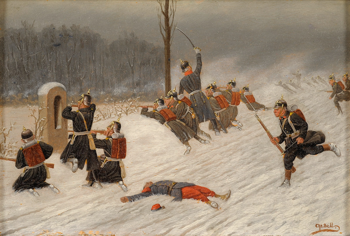 Winter Battle, vintage artwork by Christian Sell, 12x8" (A4) Poster