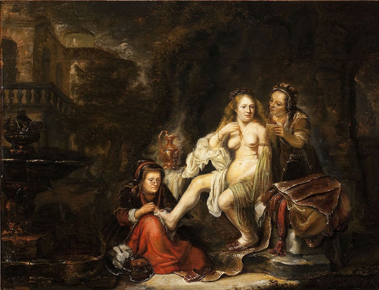 Bathsheba Receiving Daniel's Letter (after Rembrandt), vintage artwork by Govaert Flinck, 12x8" (A4) Poster