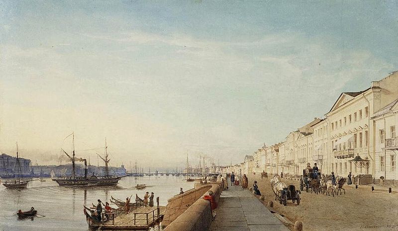 English Embankment in Saint Petersburg, vintage artwork by Eduard Gaertner, A3 (16x12") Poster Print