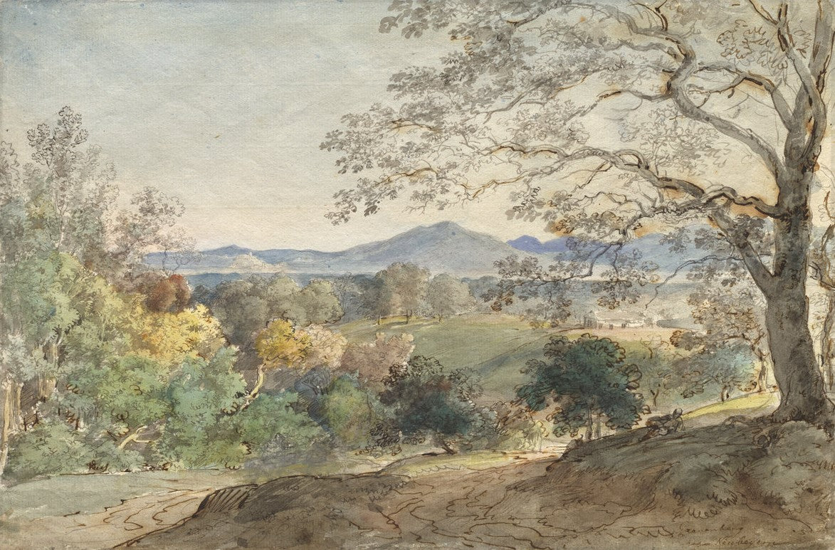 A View across the Inn Valley to the Alps and Neubeuern, vintage artwork by Johann Georg von Dillis, 12x8" (A4) Poster