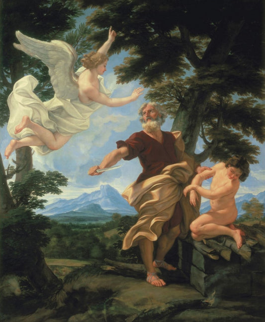 Abraham's Sacrifice of Isaac, vintage artwork by Giovanni Battista Gaulli, 12x8" (A4) Poster