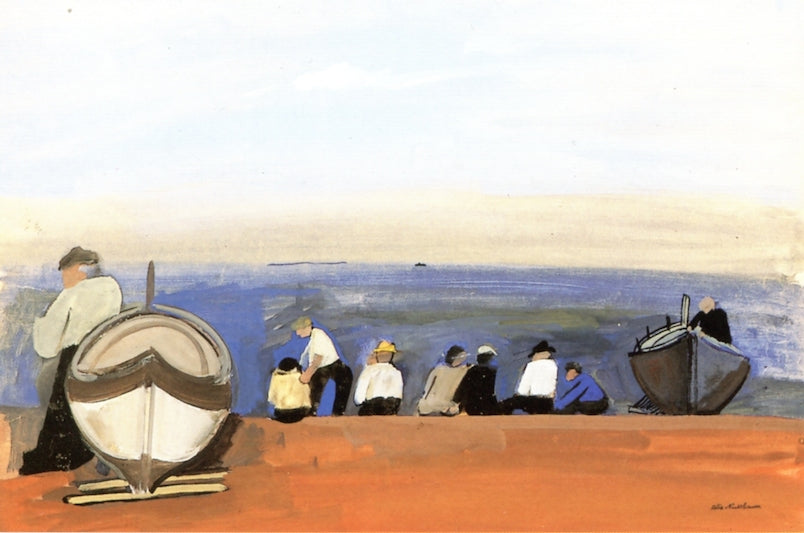 Seascape with Fishermen, vintage artwork by Felix Nussbaum, 12x8" (A4) Poster