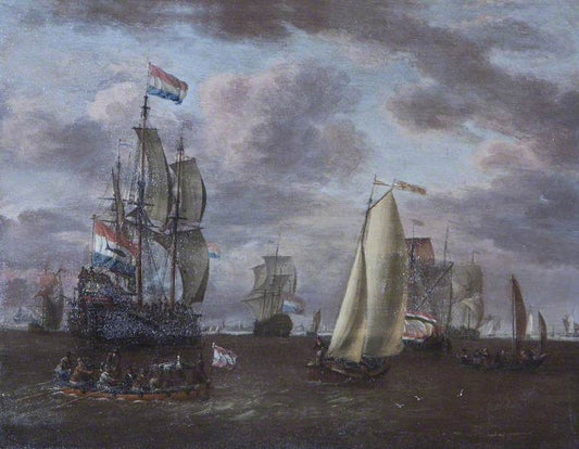 A Whaler and Other Ships at Anchor Before a Port, vintage artwork by Abraham Jansz. Storck, 12x8" (A4) Poster