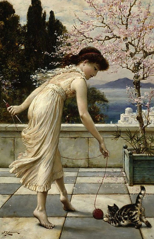 Teasing the Kitten, vintage artwork by William Stephen Coleman, 12x8" (A4) Poster